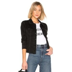 BLANKNYC Black Denim Trucker Jean Jacket Button Front Raw Cut Puff Sleeve Small